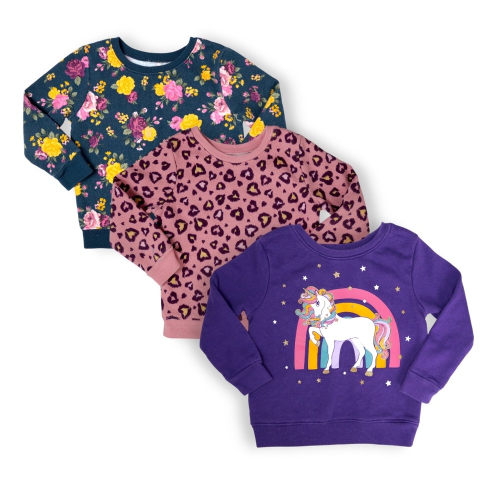 3-Pc Toddler Girls Floral Leopard Unicorn Sweater Bundle Set Size 3T